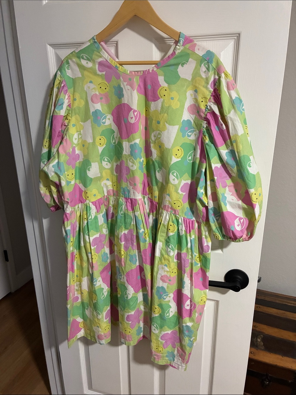 Megan Crosby Playful Pastel Smiley Floral Babydoll Dress